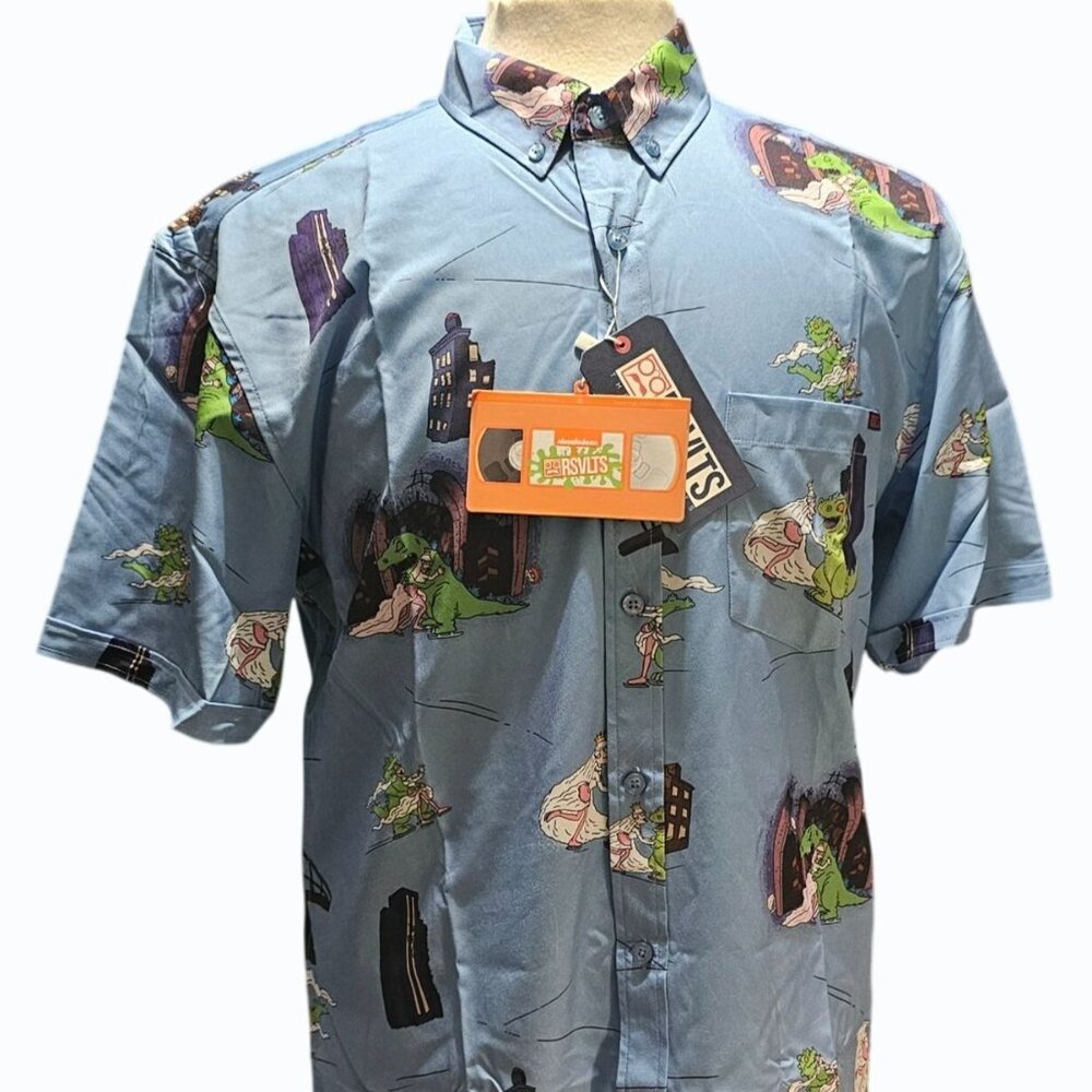 RSVLTS Nickelodeon Rugrats Reptar on Ice Short Sleeve Shirt Blue L~ New w Tags
